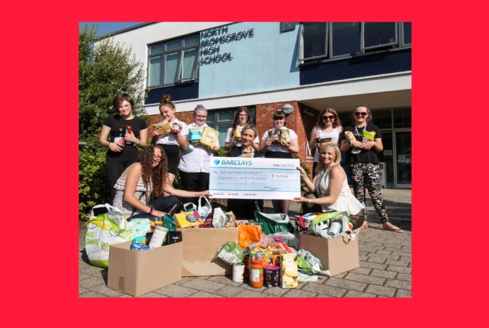 Kind hearted students from North Bromsgrove High School donate £ 250 and food to the Basemsent Project


