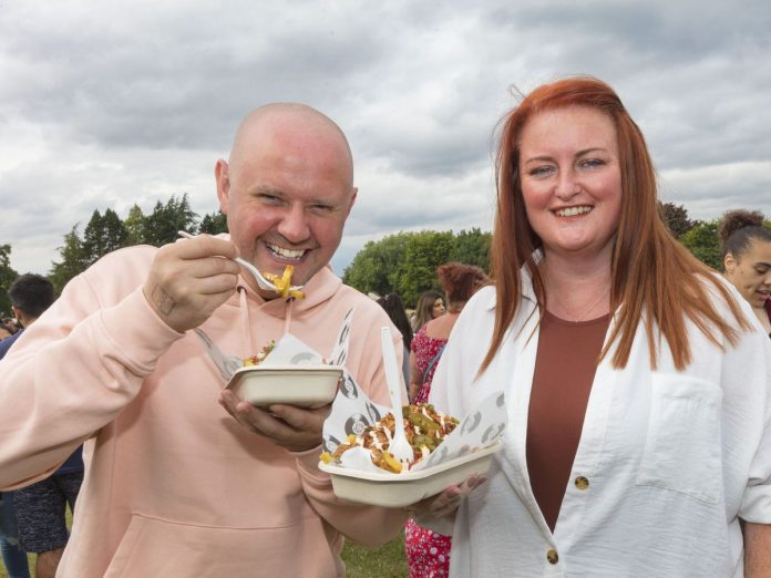 Stuart Bates and Samantha Perks enjoy the selection of food on offer